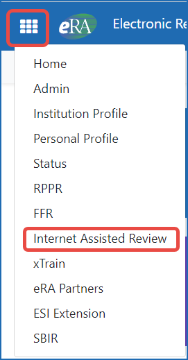 The IAR link from the apps icon drop-down menu.
