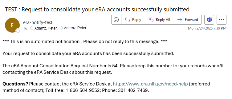Sample email sent to each contact email of each account in a consolidation request