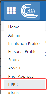 RPPR option showing in the eRA Commons Main menu