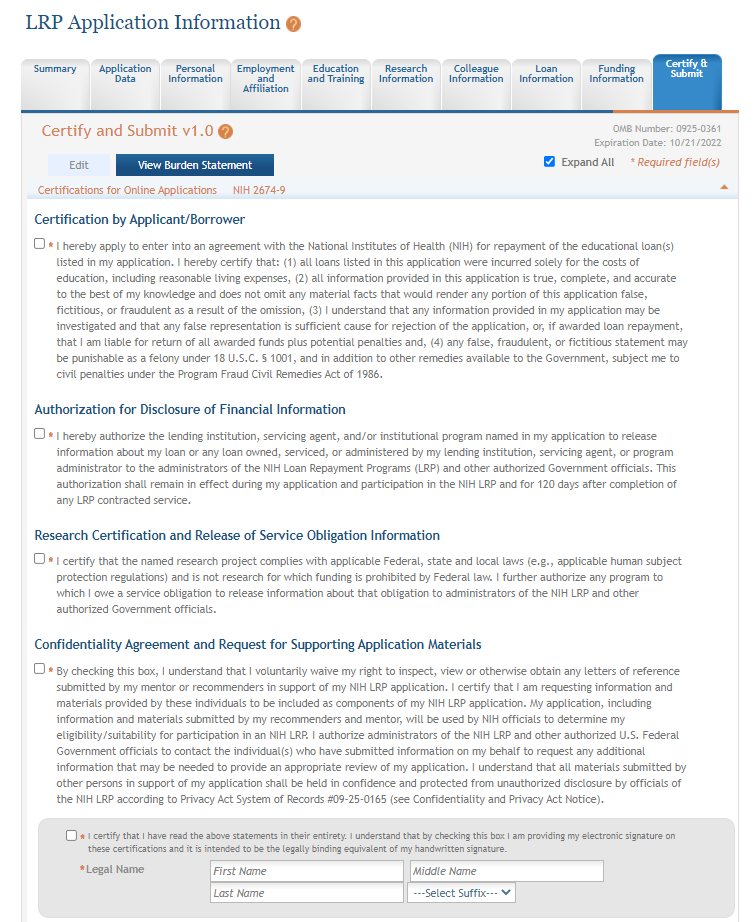 Certify & Submit--top of screen