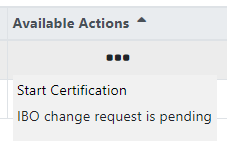 Three-dot ellipsis menu option showing IBO change request is pending