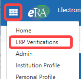 Apps menu showing LRP Verifications menu item Apps menu showing LRP Verifications menu item
