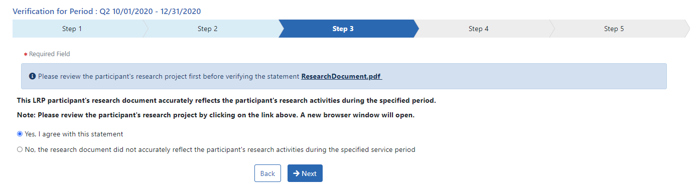Research document reflects research activities question. If the participant is funded by the ACGME program, then no research project link appears
