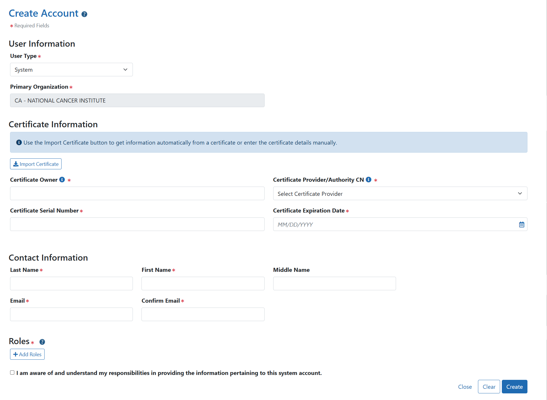 Create Account Screen Displaying Creating a System Account