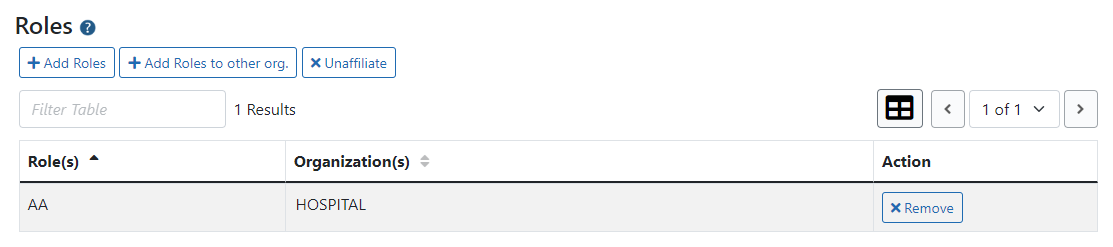 Roles Section on the Manage Account Screen