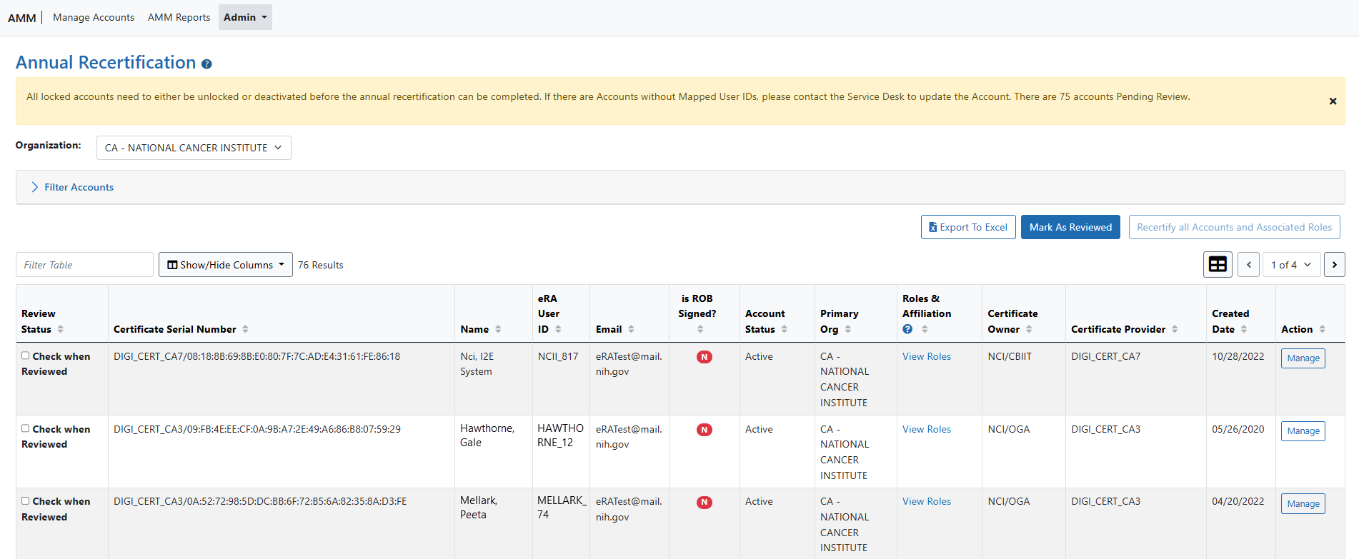Annual Recertification for System Accounts