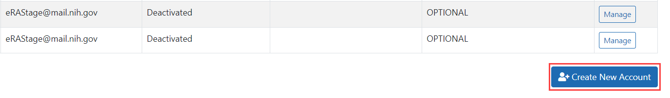 Create New Account button