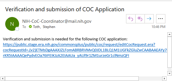 CoC verification email