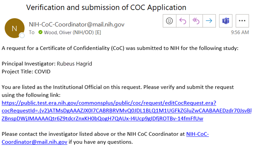 CoC verification email