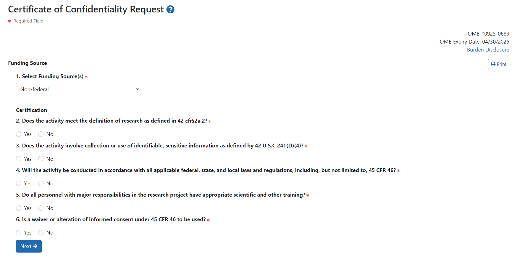 Certification questions screen