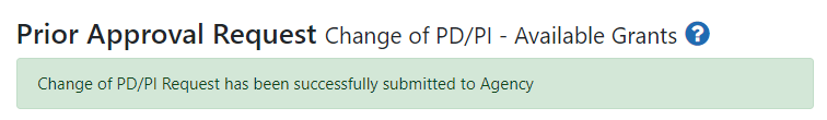 Change of PD/PI successful submission message