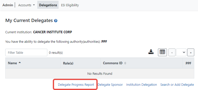 Delegate Progress Report link