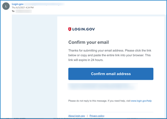 Login.gov Confirm Your Email link sent in an email