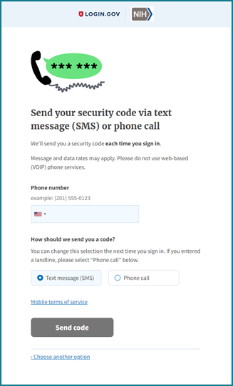 Login.gov Send Your Security Code Screen Login.gov Send Your Security Code Screen