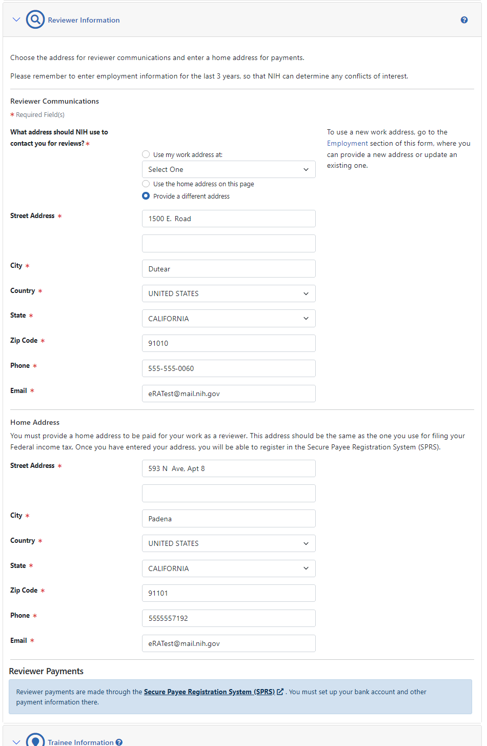 Edit mode of Reviewer Information
