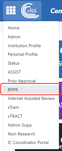 Select RPPR from the main menu, which is under the eRA logo in upper left.