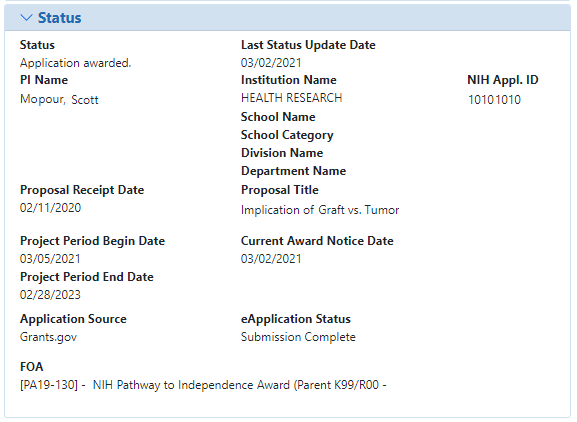 Status section of Status Information screen