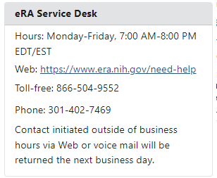 eRA Service Desk contact information section