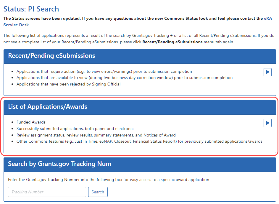 Links for viewing the Status Results