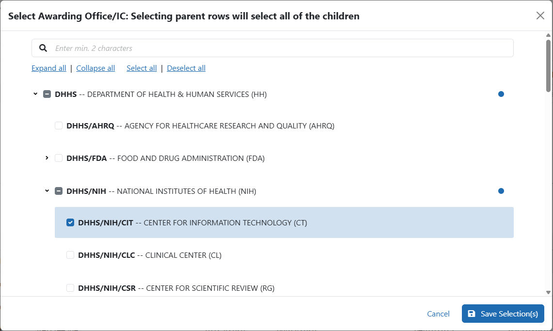 Select Awarding Office window