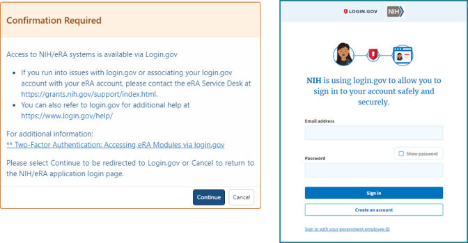 If you see one of these dialogs when logging in with your eRA credentials, you must now start using login.gov.