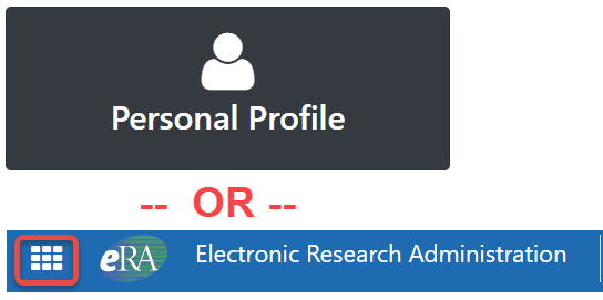 Personal Profile button or Apps menu, from which Personal Profile can be selected.