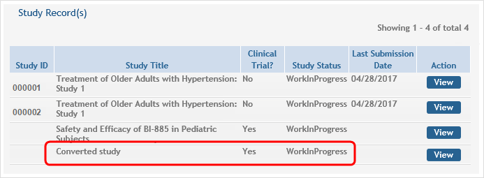 Showing converted study in the list of Study Records