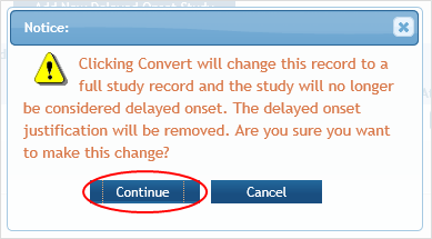 Pop-up Notice regarding Convert action