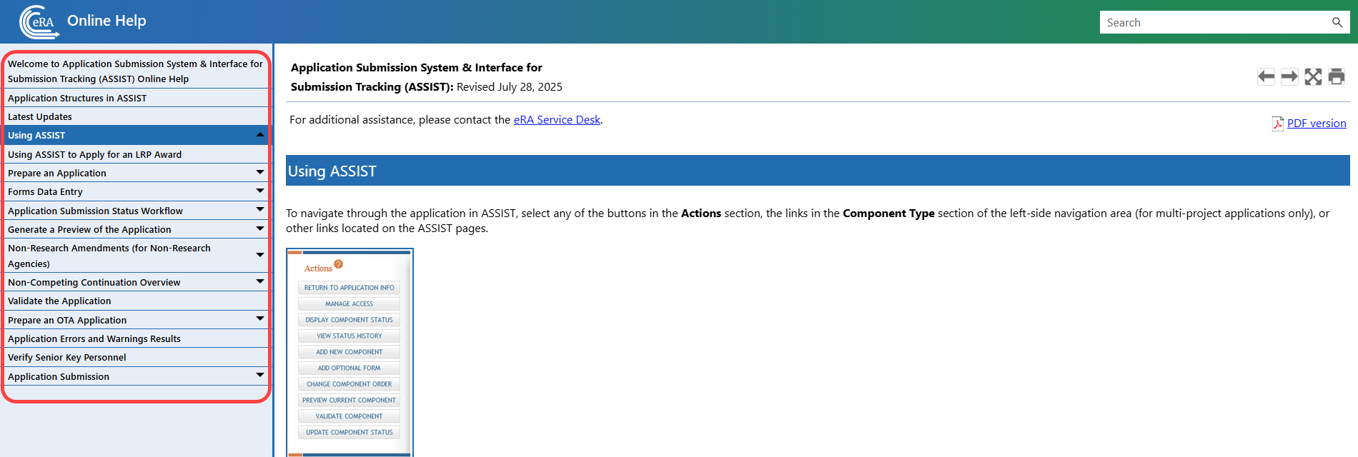 Contents navigation page is highlighted