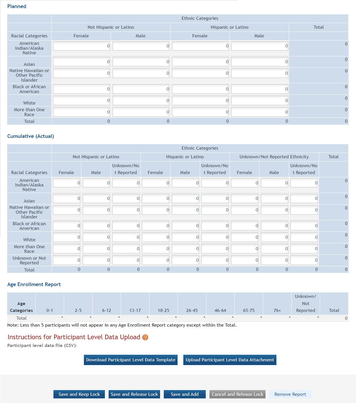 bottom part of Inclusion Enrollement Report screen