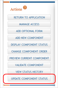 Update Component Status button in Actions list