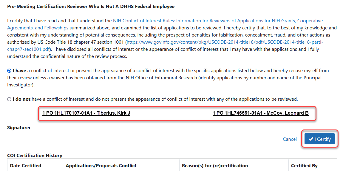 Applications identified as having a potential conflict