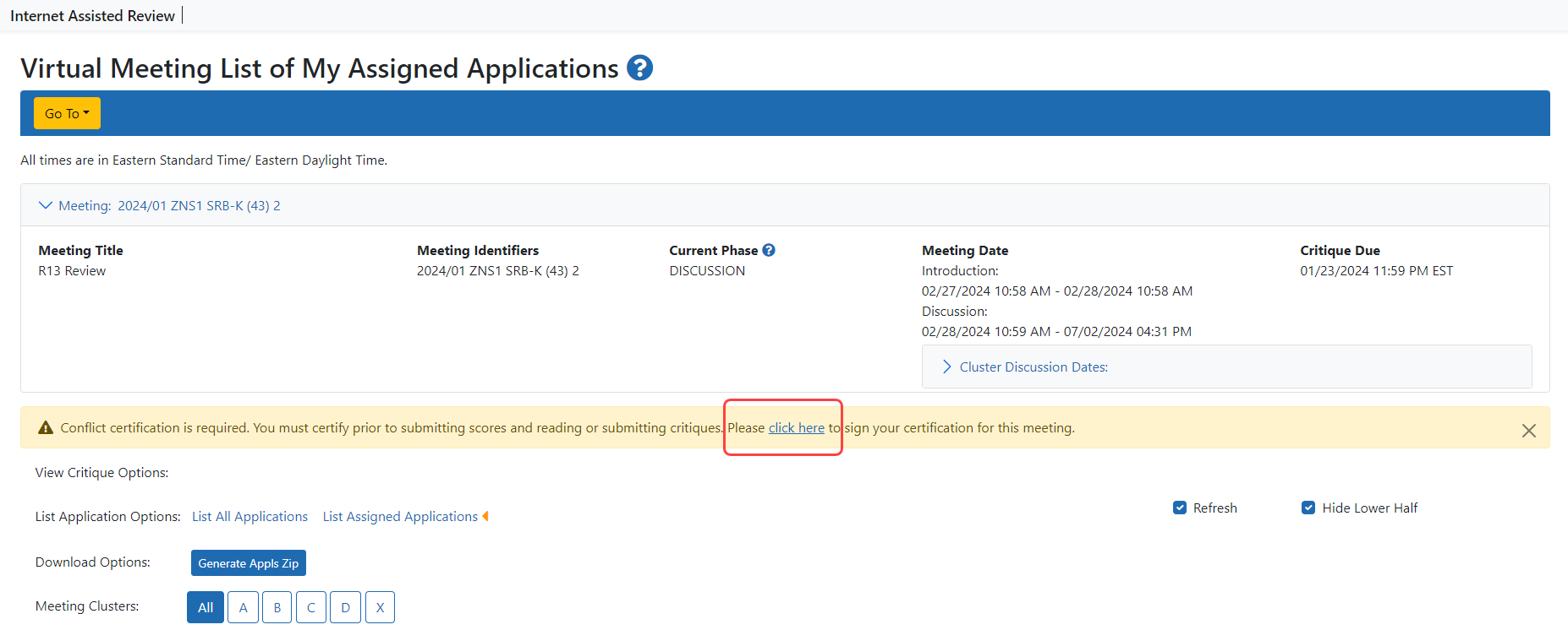 Alert message when the COI needs to be signed before access the dashboard Alert message when the COI needs to be signed before access the dashboard