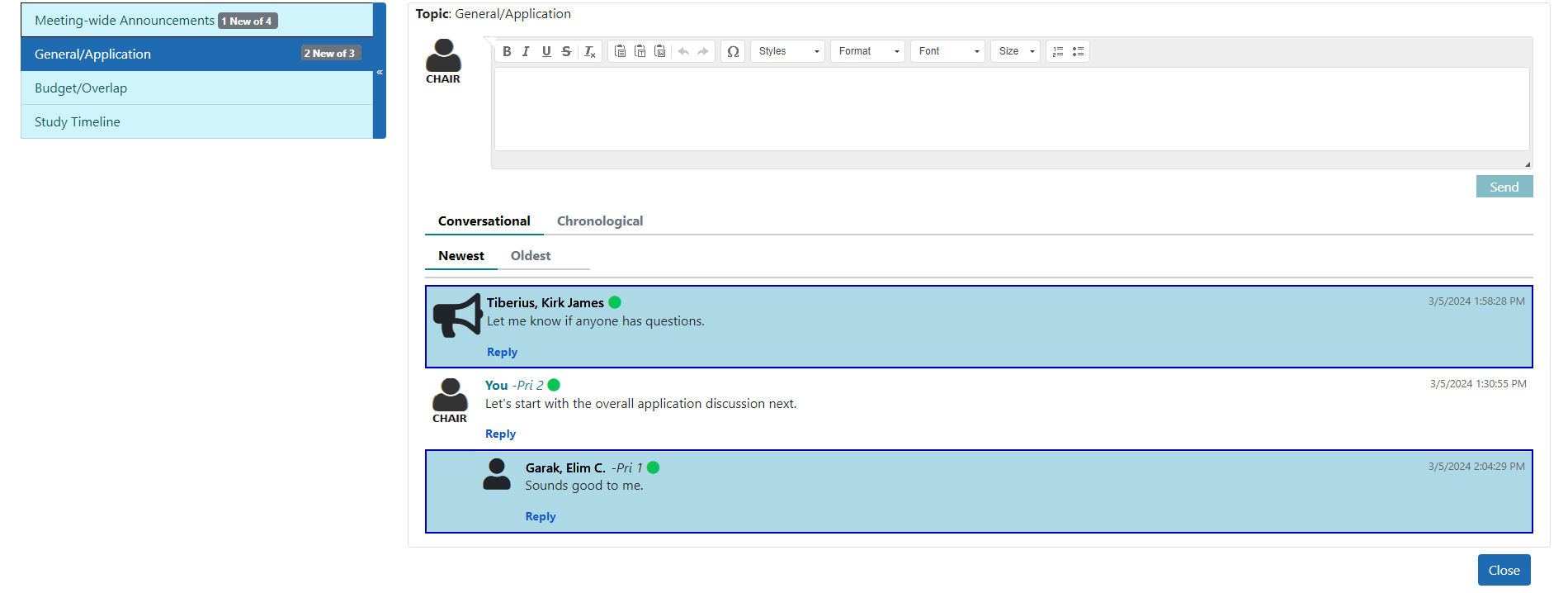 Announcements in expanded layout