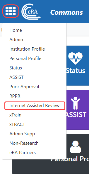 The Internet Assisted Review menu option found under the apps icon in the upper left corner