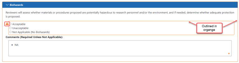 Incomplete entry showing orange outline and warning icon Incomplete entry showing orange outline and warning icon