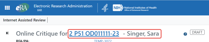 PI and grant number listed at top of critique