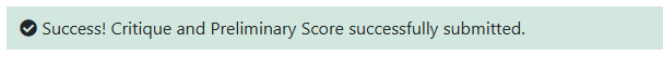 Success message upon Submit of Critique