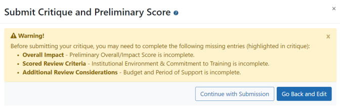 Warning on submit listing incomplete fields