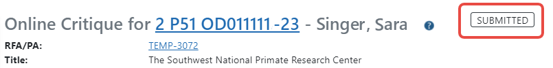 "SUBMITTED" appears on Online Critique screen to let you know it is submitted