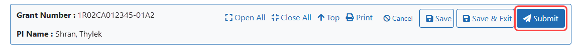 The Submit button on the 'sticky' bar
