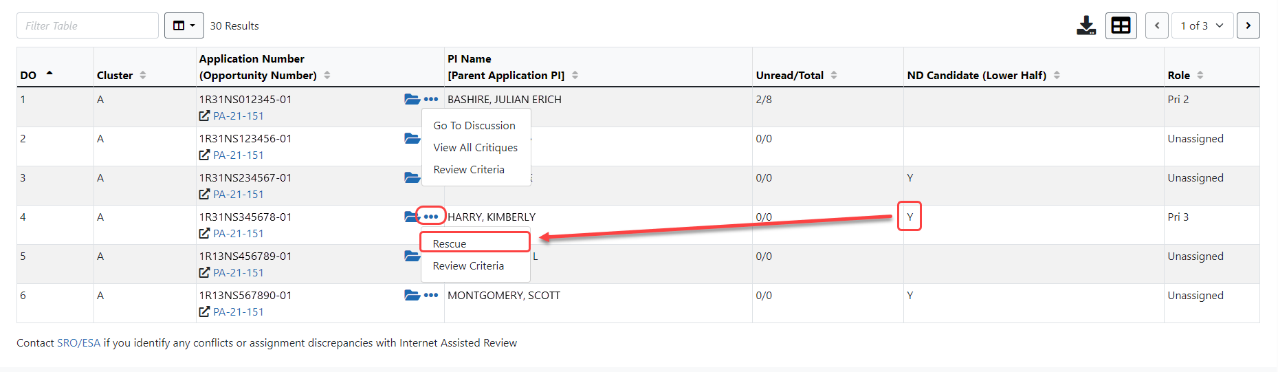 Showing the Rescue Application option in the VM List of Applications