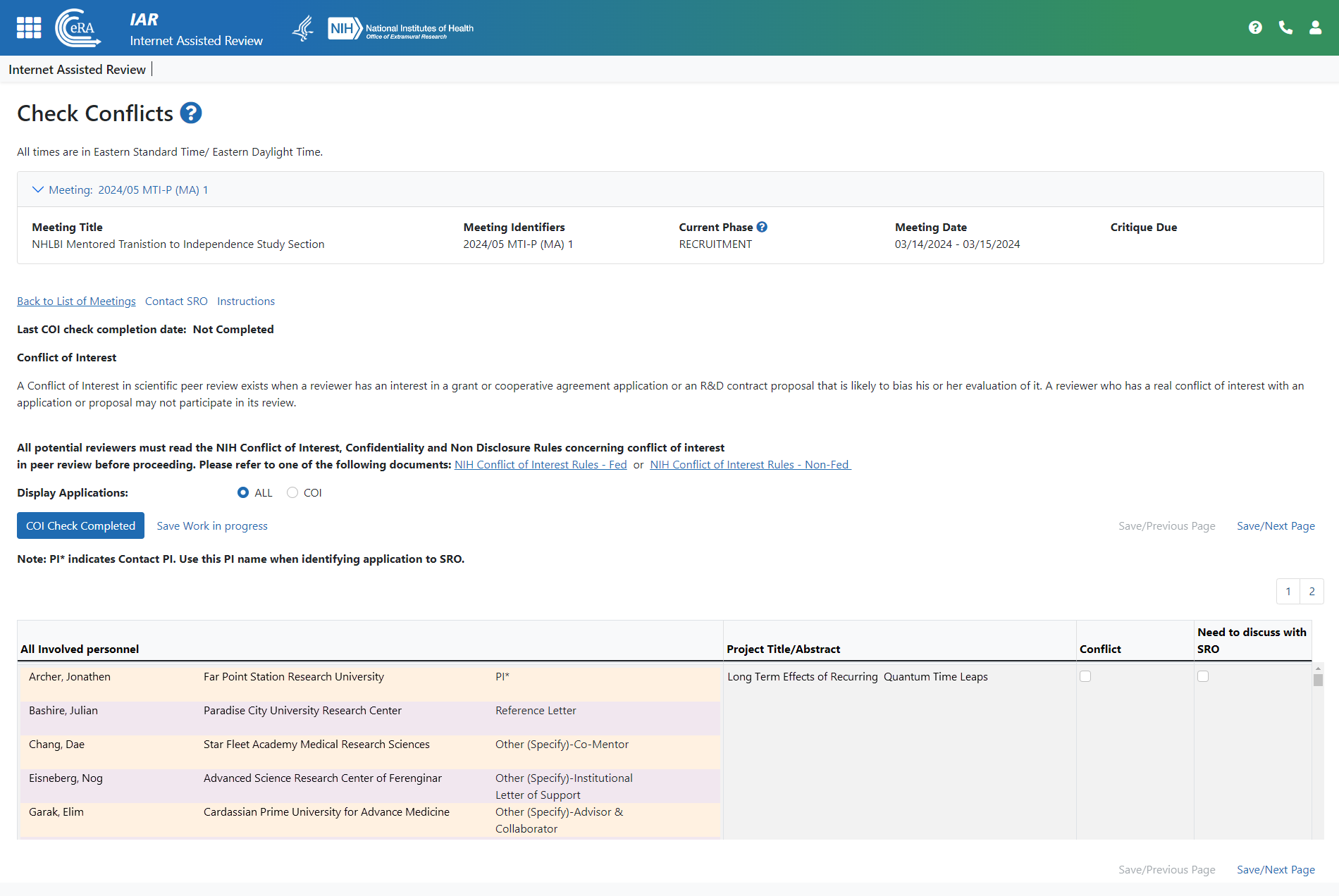 The Check Conflicts Screen
