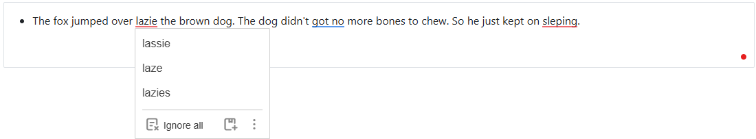 Suggestions menu when you hover over a suggestion