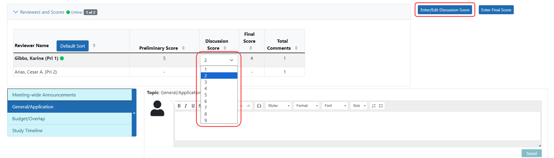 Showing the Enter Discussion Score buttons on the Discussion Board page