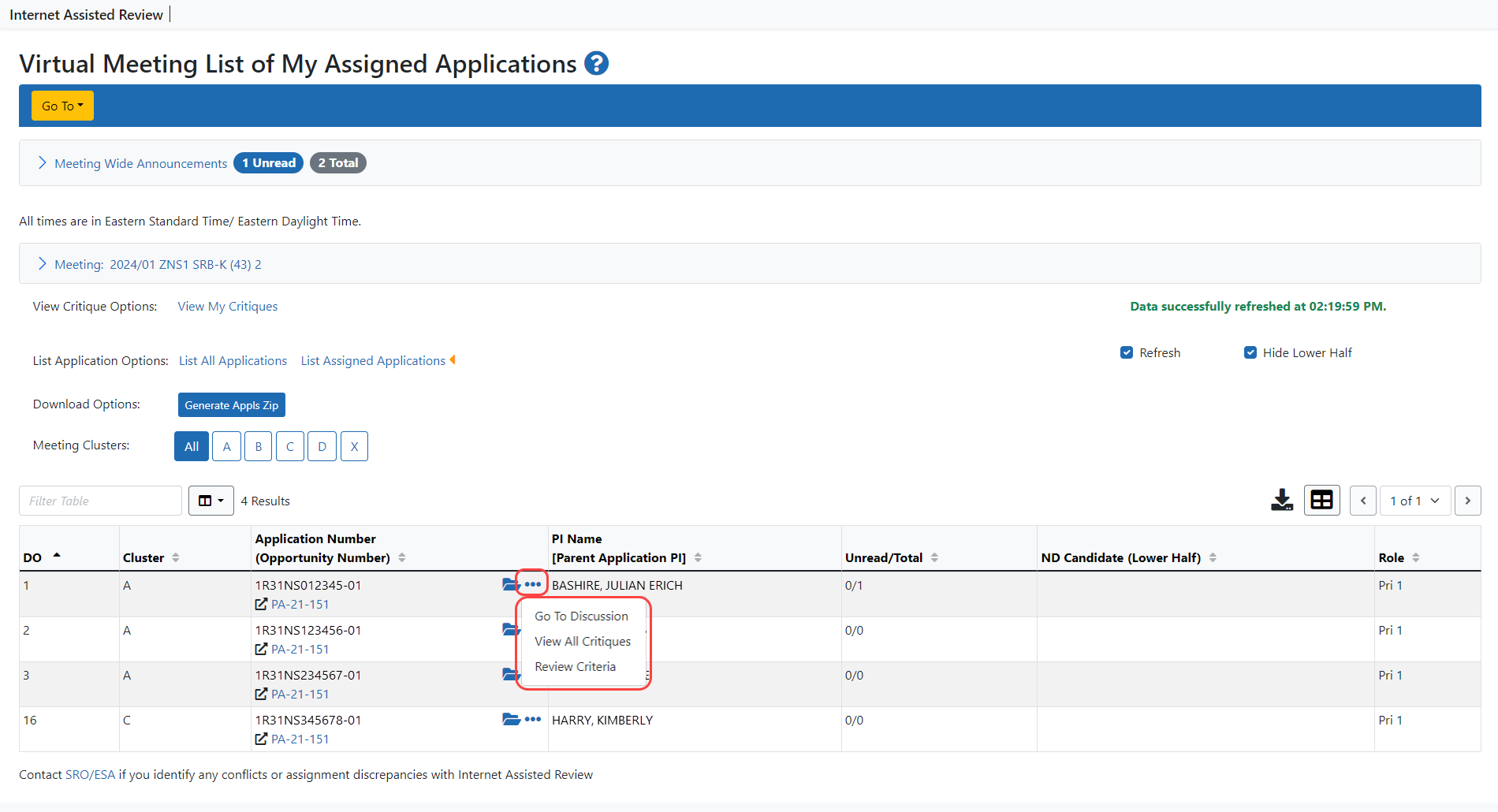 Virtual Meeting List of Applications