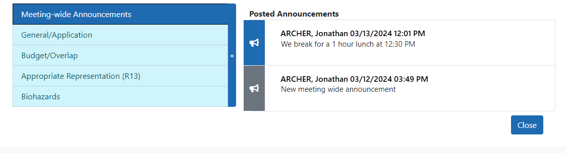 Meeting Hold message in Meeting Wide Announcments.