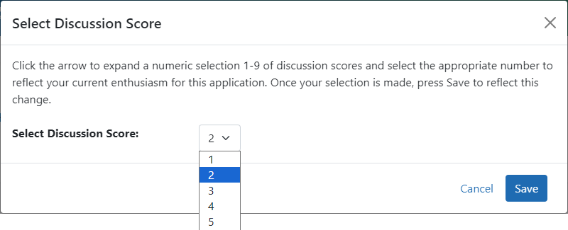 Select Discussion Score window