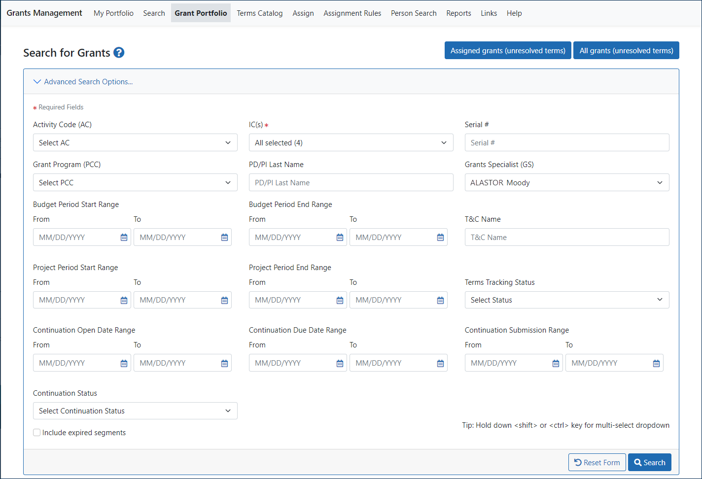 Advanced Search Options