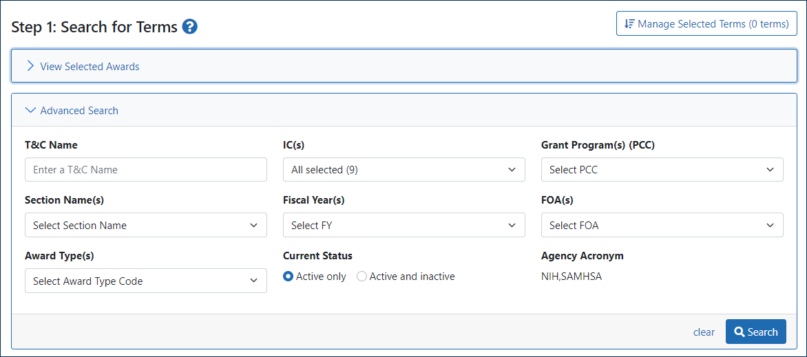 Advanced Search display